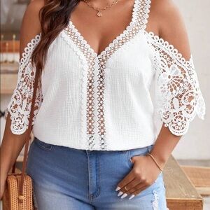 SHEIN Curve Lace Cold Shoulder Blouse